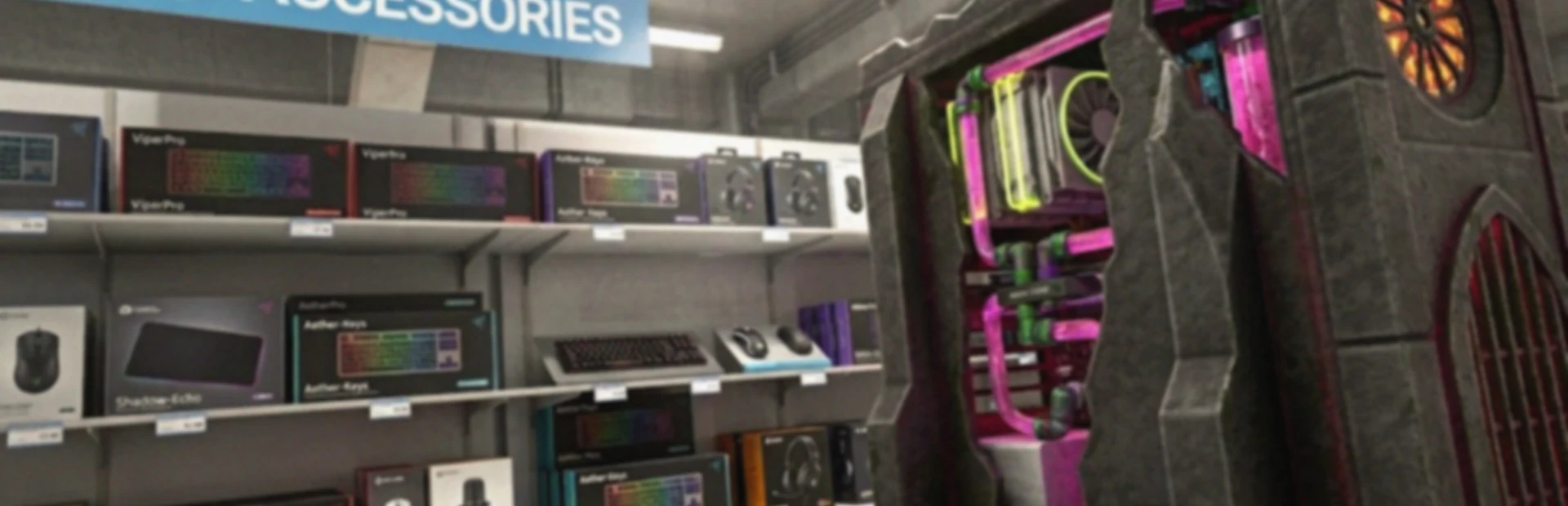 Computer components and a gaming PC inside PC Store Together.